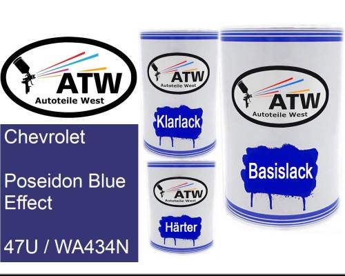 Chevrolet, Poseidon Blue Effect, 47U / WA434N: 500ml Lackdose + 500ml Klarlack + 250ml Härter - Set, von ATW Autoteile West.